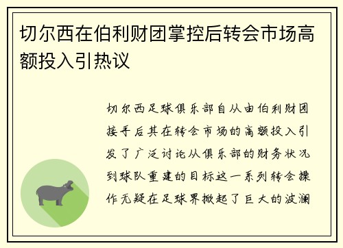切尔西在伯利财团掌控后转会市场高额投入引热议 切尔西在伯利财团掌控后转会市场高额投入引热议